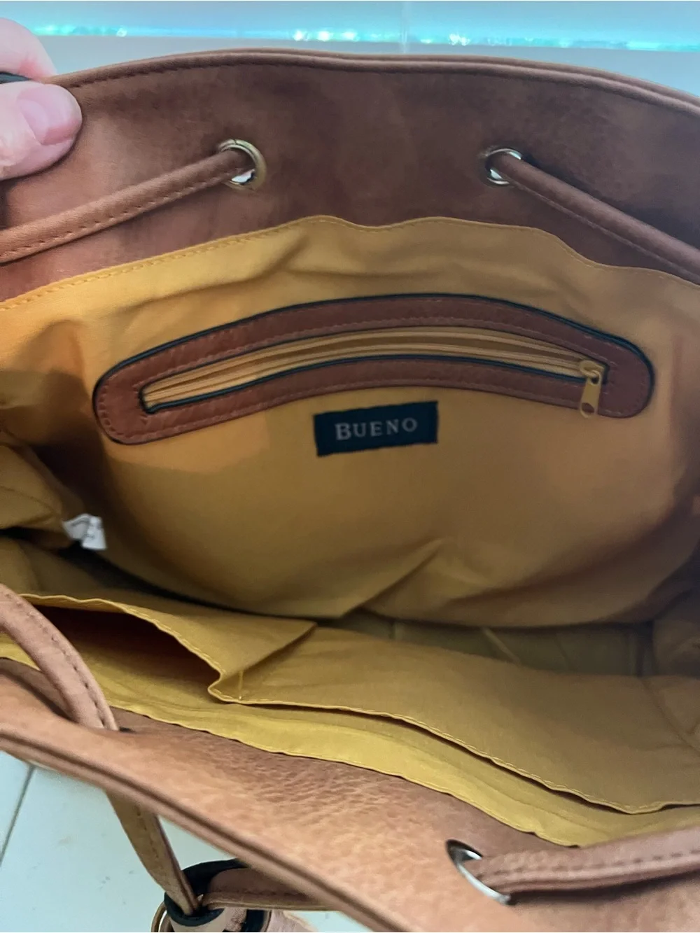 Bueno Yellow and White Striped Hobo with Brown Trim and Tassels